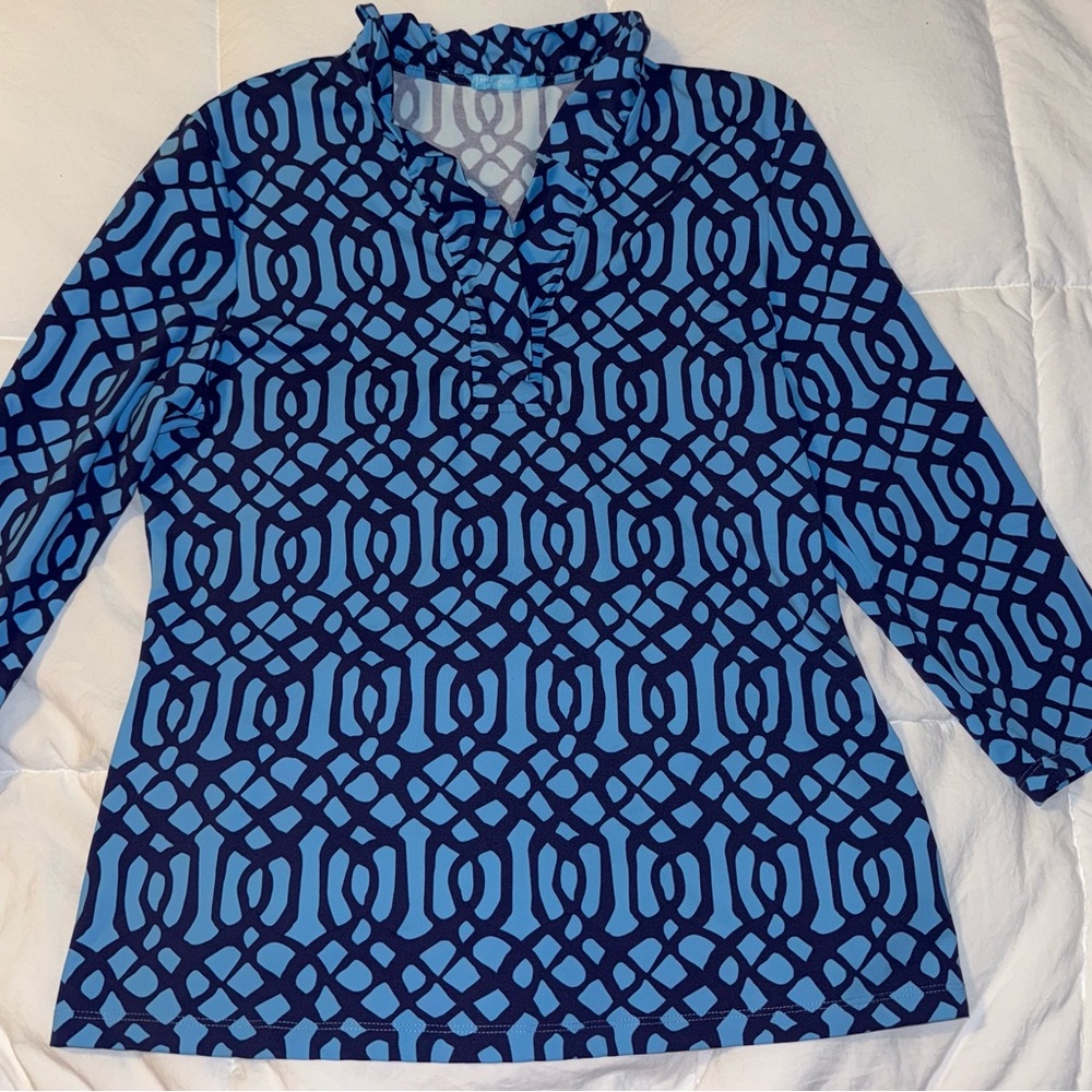J. McLAUGHLIN Blue Patterned Women's Blouse